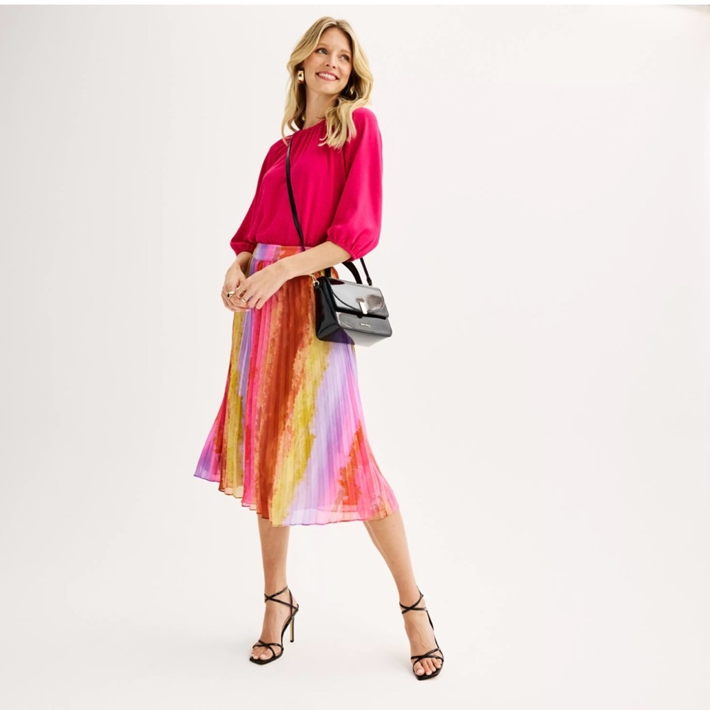 Colorful Pleated Midi Skirt